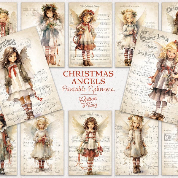 Christmas Angels Ephemera, Holiday Printable Cards, Junk Journal Supplies, Tags, Scrapbooking, Digital Download, Holiday Crafts