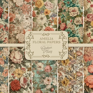 Amelia Junk Journal Papers, Vintage Floral Paper, Digital Download, Printable Papers, Collage Papers, Scrapbooking