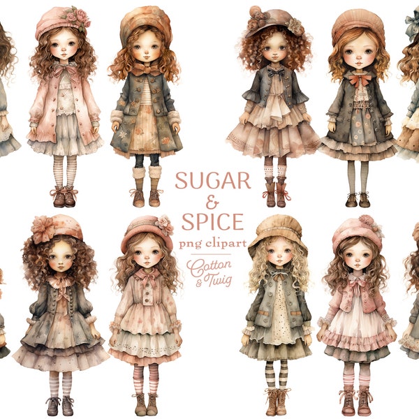 Sugar & Spice Clipart, Cute Digital Download, PNG Files, Girls, Junk Journal, Scrapbooking, Card Making, Embellishments, Planner Graphics