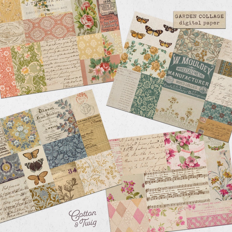 Feuille de collage de jardin, papiers de journal indésirable, téléchargement numérique, papiers imprimables, feuille de déchirure, scrapbooking image 2