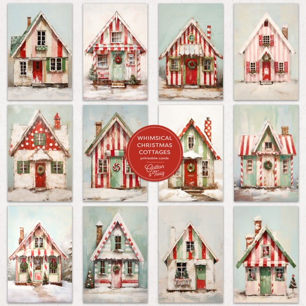 Weihnachten Cottages, Printable, Junk Journal Zubehör, Karten, Tags, Scrapbooking, digitaler digitaler Download, Basteln, JPG