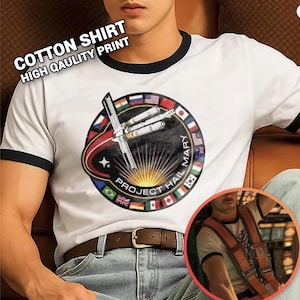 Space Shuttle Patch Project Mercury Ringer Tee | NASA Mission Badge T-Shirt
