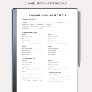 Language Learning Progress Tracker for reMarkable 2 GoodNotes