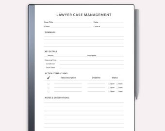 Lawyer Case Management Template for Remarkable 2 (Digital Download