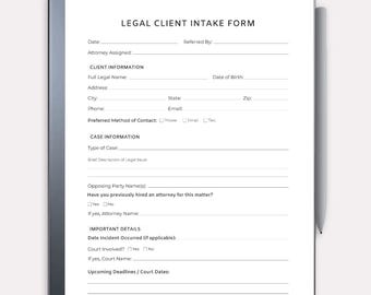 Legal Client Intake Form – One Page New Client Questionnaire for ...