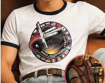 プロジェクト・ヘイル・メアリー・リンガーTシャツ｜レトロな宇宙ミッションパッチシャツ