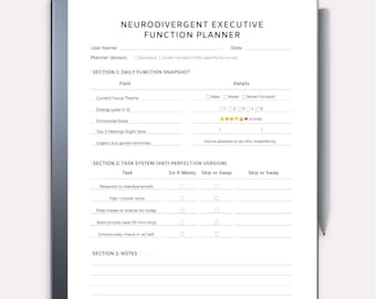 Neurodivergent Executive Function Planner for Remarkable 2, Task Lists Templates, Instant Download