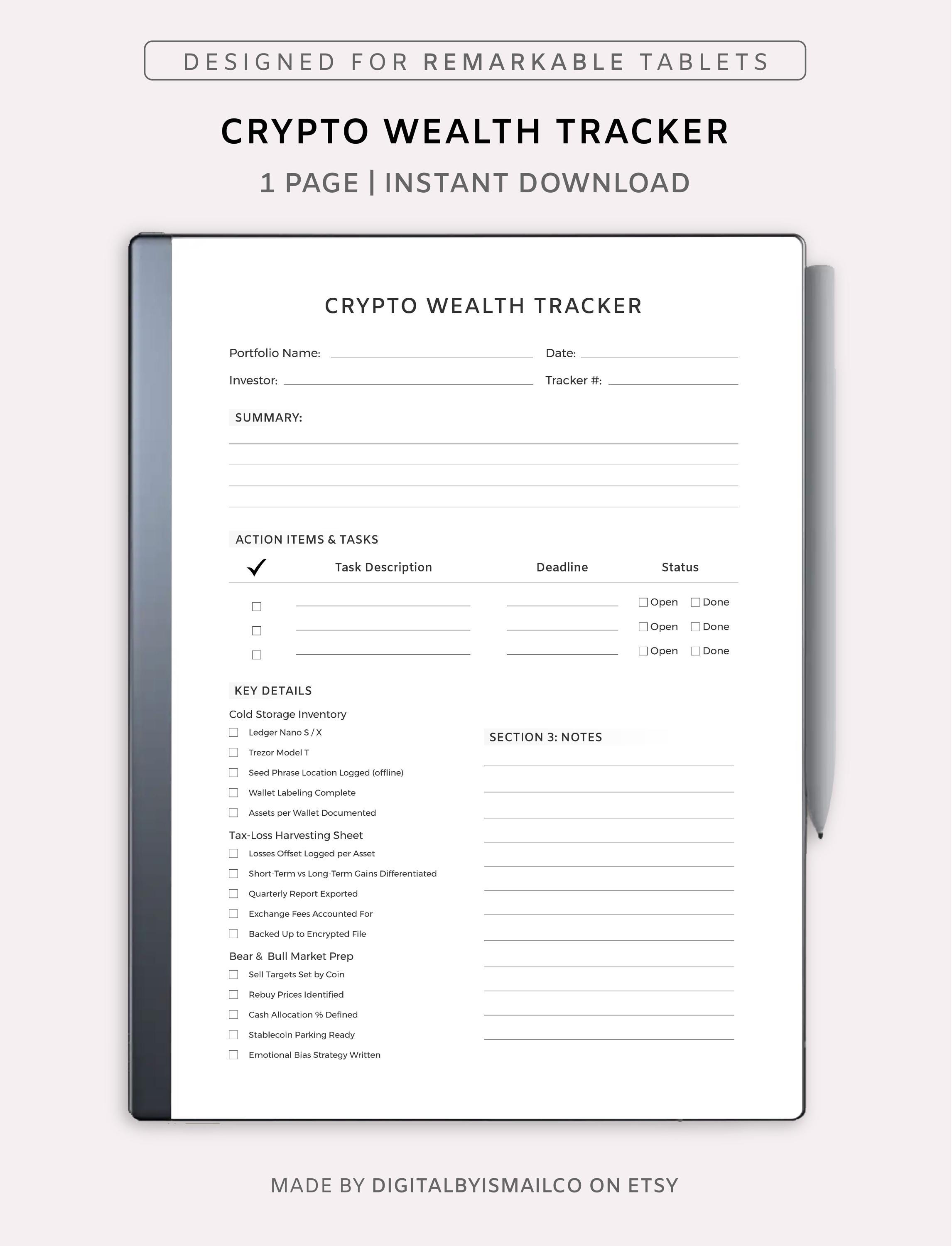 Crypto Wealth Tracker for Remarkable Tablet: Minimalist Design (digital  Download - Etsy