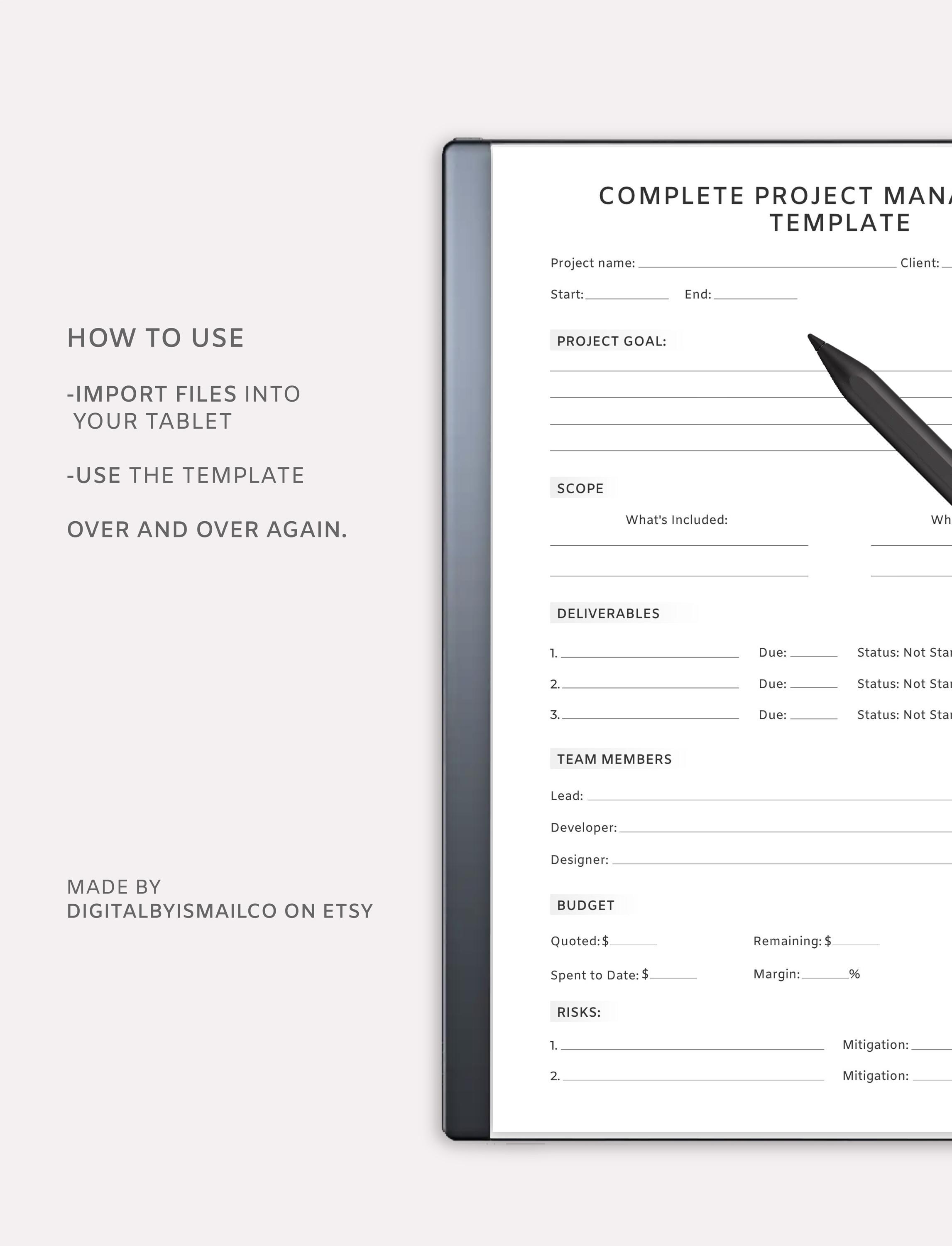 Complate Project Complete Project Management Template for Remarkable 2 Goodnotes - Etsy