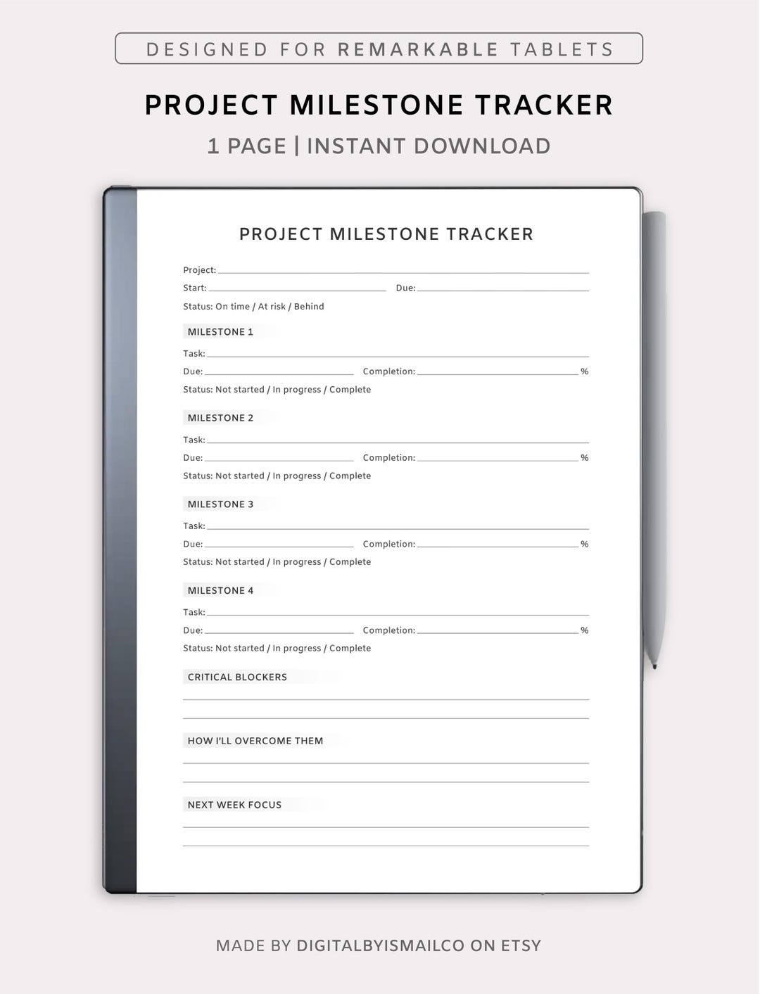 Project Milestone Tracker for Remarkable 2 Goodnotes - Etsy