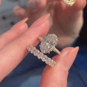 3 CT Oval Cut Lab Grown Diamond Engagement Ring With Oval Cut Wedding Band Solid Gold Lab Grown Diamond Bridal Ring Set For Her Oval Bridal