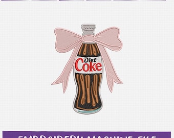 Diet Coke Embroidery Design, Soda Bottle Bow Embroidery File, Cute Drink Machine Embroidery Pattern, Cola Digital Download