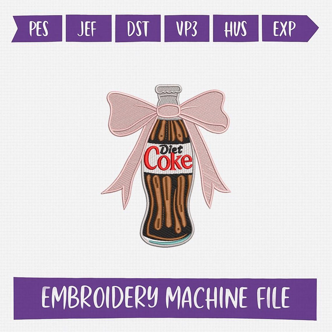 Diet Coke Embroidery Design, Soda Bottle Bow Embroidery File, Cute ...
