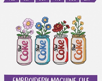 Coke Can Embroidery Design, Floral Soda Embroidery File, Diet Coke Embroidery Pattern, Machine Embroidery Digital Download