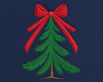 Christmas Tree with Bow Embroidery Design (Digital Download)