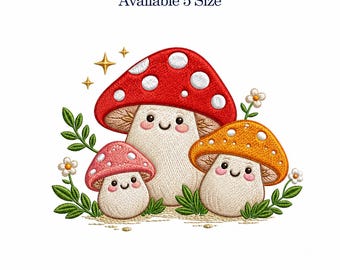 Mushroom Embroidery Design, Whimsical Cottagecore Floral Pattern (Digital Download)