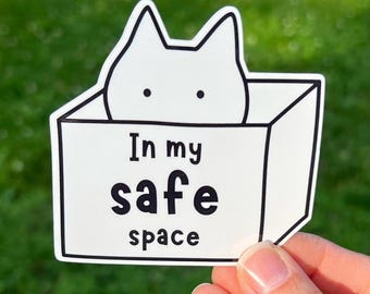 Safe Space Cat Sticker | Die-Cut Funny Cat in Box