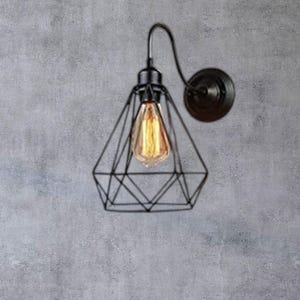 Handcrafted Brass Wall Sconce: Mid-Century Modern Diamond Cage Light