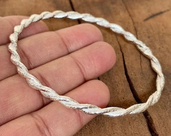 Sterling Silver Twisted Bangle | Handmade  Minimal Classic Jewelry