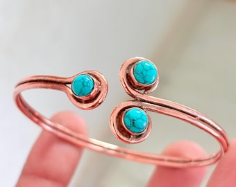 Handmade Copper Turquoise Cuff Bracelet, Boho Gemstone Bangle Jewelry