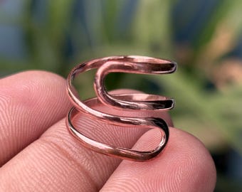 Handmade Adjustable Copper Ring | Minimalist Open Wrap Band, Rustic Boho Jewelry