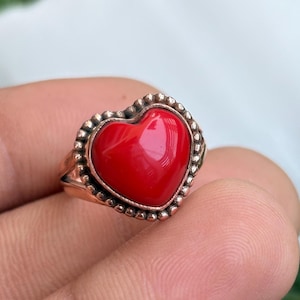 Hartrode koraal koperen ring, boho vintage statement sieraden