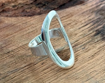 Unique handmade Open Oval sleek Silver Ring – Modern Minimalist Statement Jewelry