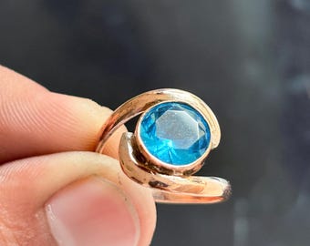 Handmade Blue Topaz Copper Ring, Modern Boho Artisan Jewelry