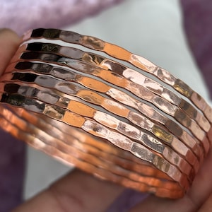 Handmade Hammered Copper Bangle Set of 7, Rustic Boho Stackable Bracelets, Artisan Jewelry