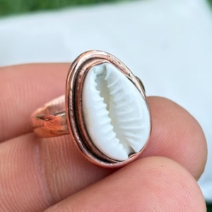 Handmade Cowrie Shell Copper Ring, Boho Coastal Jewelry, Natural Beach Style