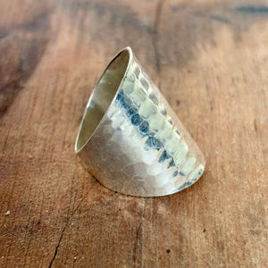 Handcrafted Sterling Silver Wide Band Ring: Hammered Boho Jewelry