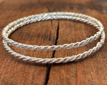 Sterling Silver Soft Twist Bangle - Etsy