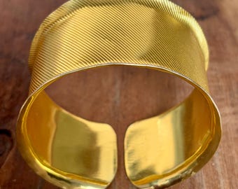 Wide Gold Plated Brass Cuff Bracelet, Textured Adjustable Bangle