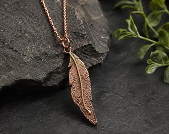 Copper Leaf Pendant Necklace, Intricate Filigree, Boho Nature Jewelry