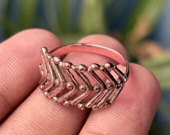 Handmade Copper Leaf Ring, Rustic Botanical Boho Jewelry