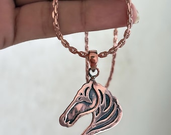 Handmade Copper Horse Pendant Necklace, Boho Equestrian Jewelry, Rustic Artisan Design
