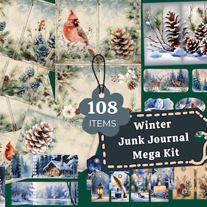 Mega Kit per Diario Invernale Junk / Kit Digitale Stampabile / Effimere, Biglietti, Cartelle, Tasche, Buste e altro / Estetica Invernale Vintage