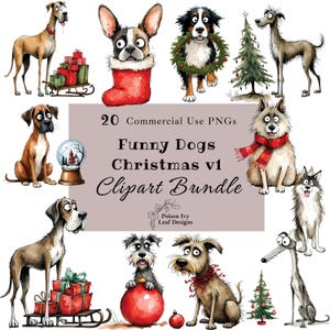 Funny Christmas Dog Clipart Bundle: 20 Festive PNGs (Digital Download