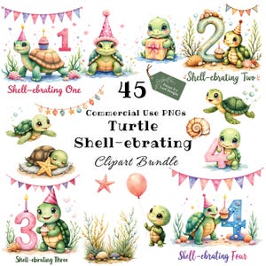 Tortue anniversaire Clipart PNG, deuxième anniversaire de tortue de mer Art numérique, coquillage ebrating tortue graphiques, tortue mignonne fête Art numérique