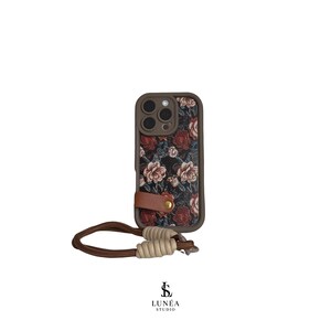 Custodia per iPhone con motivo floreale e passante in pelle – Custodia floreale vintage con passante antiscivolo