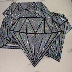 Custom Large Silver Diamond Sequins Patches, Iron On Apparel Bling (10 Pack)