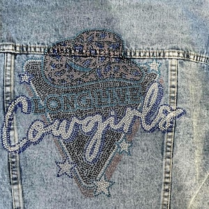 Anpassade överföringar av strass med länge leve cowgirl/ Anpassade överföringar av strass/ Länge leve cowgirl/ Cowgirljacka/ Glittrande strassöverföring