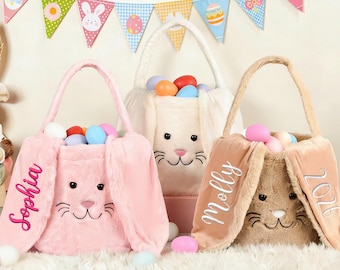 Embroidered Plush Easter Basket for Kids:Personalized Bunny Basket,Custom Name Gift