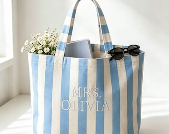 Personalized Bride Tote Bag, Custom Embroidered Bridal Tote, Mrs Wedding Beach Bag, Bride Getting Ready Tote, Bridesmaid Gift, Est 2026 Bag