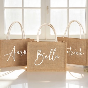 Custom Name Monogram Burlap Tote Bag, Bridesmaid Beach Wedding Favor image 5
