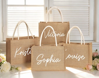 Personalized Burlap Tote, Custom Jute Beach Bag, Bridesmaid Gift, Wedding Welcome Bag