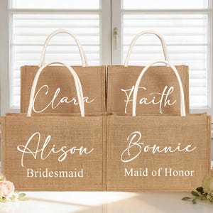 Personalized Burlap Tote, Custom Jute Beach Bag, Bridesmaid Gift, Wedding Welcome Bag image 8