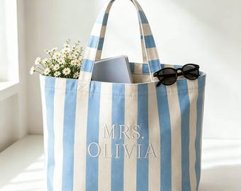 Gepersonaliseerde geborduurde Mrs. draagtas, bruidscadeau, canvas trouwtas, bedankjes voor vrijgezellenfeest, gepersonaliseerd cadeau voor een bruidsdouche, tas voor de nieuwe Mrs.