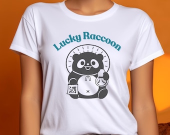 Glückliches Tanuki Waschbär T-Shirt | Japanisches Glück Tee