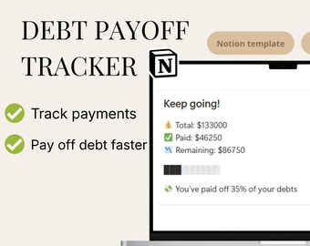 Debt Payoff Notion Template | Loan Tracker & Finance Planner | Budget Spreadsheet | Instant Download